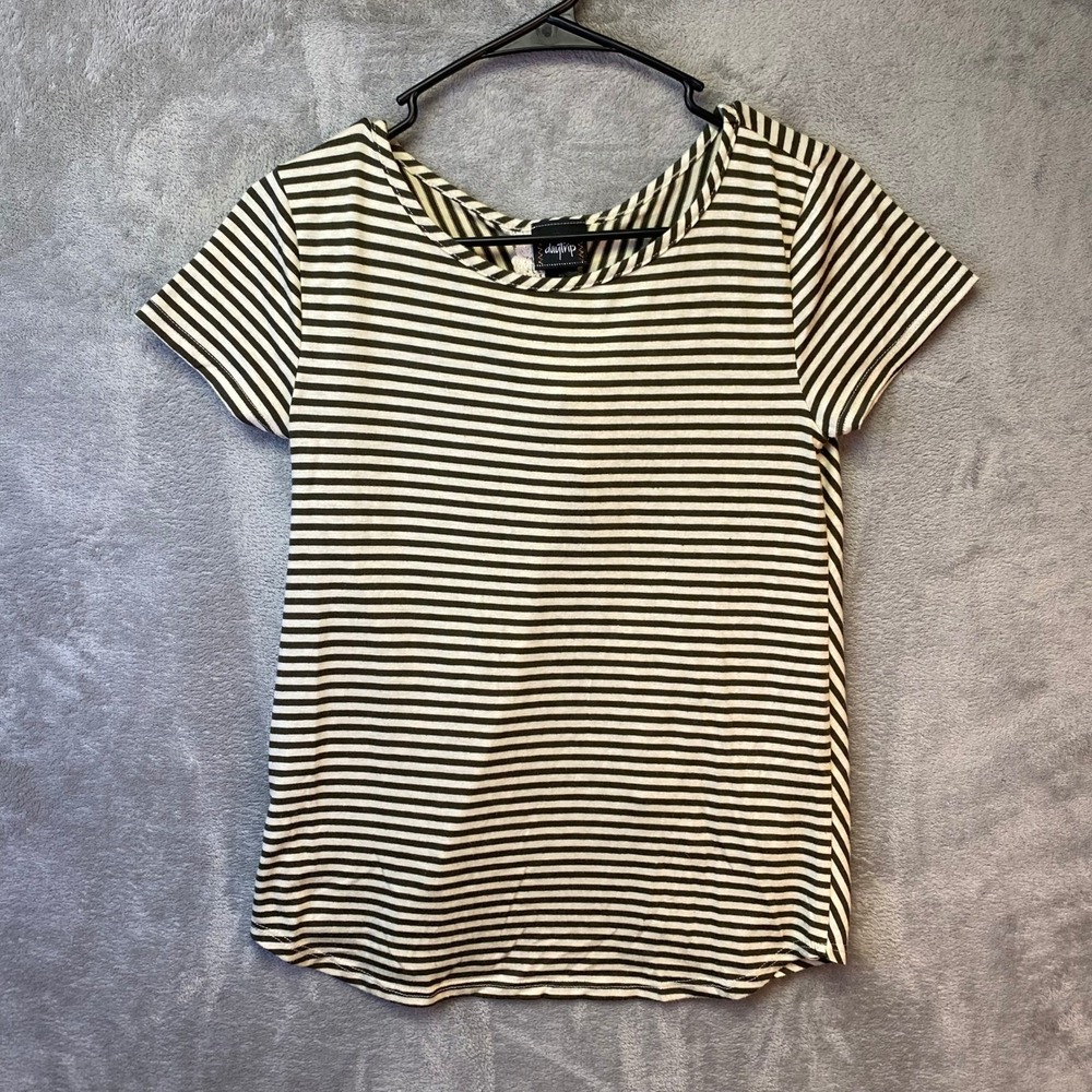Daytrip Top Womens XS Striped‎ Crochet Lace Split Back Olive Green EUC